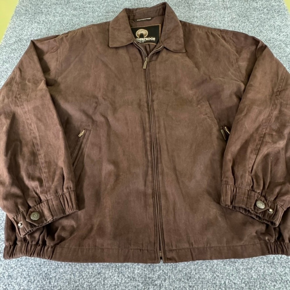 Weatherproof Jacket Mens XL Full Zip Micro Suede Harrington Brown Coat
